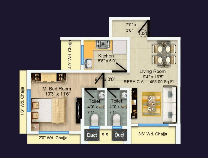 Nirban Avenue 1 Unit plan - 455 sq.ft.
