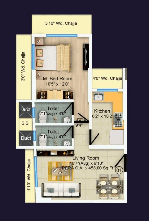 Nirban Avenue 1 Unit plan - 458 sq.ft.