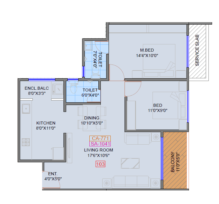 Unit plan - 771 sq.ft.