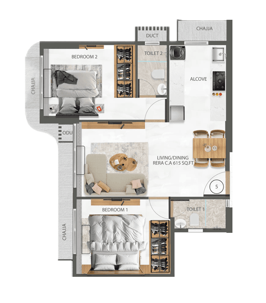 Vibrant The V Mansion Unit plan - 855 sq.ft.