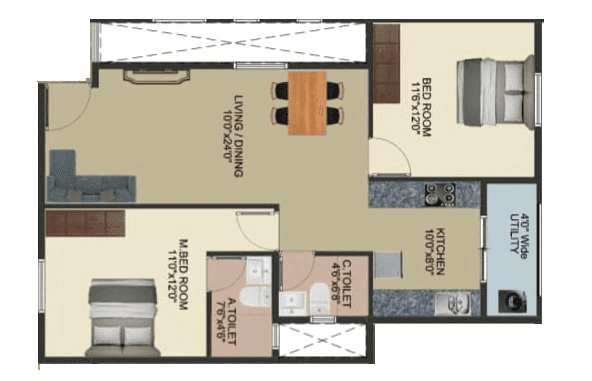 DS MAX Spoorthi Unit plan - 752 sq.ft.