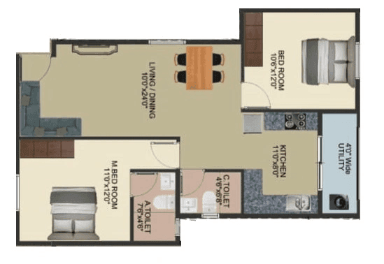 DS MAX Spoorthi Unit plan - 670 sq.ft.