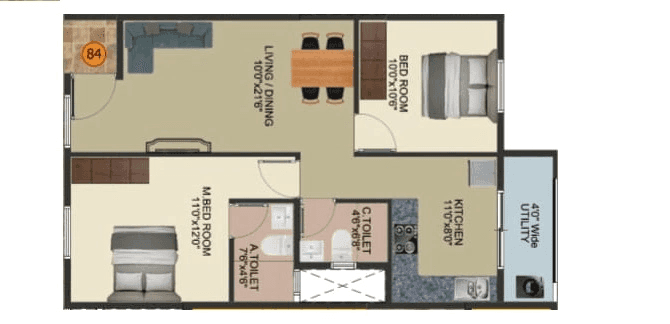DS MAX Spoorthi Unit plan - 647 sq.ft.
