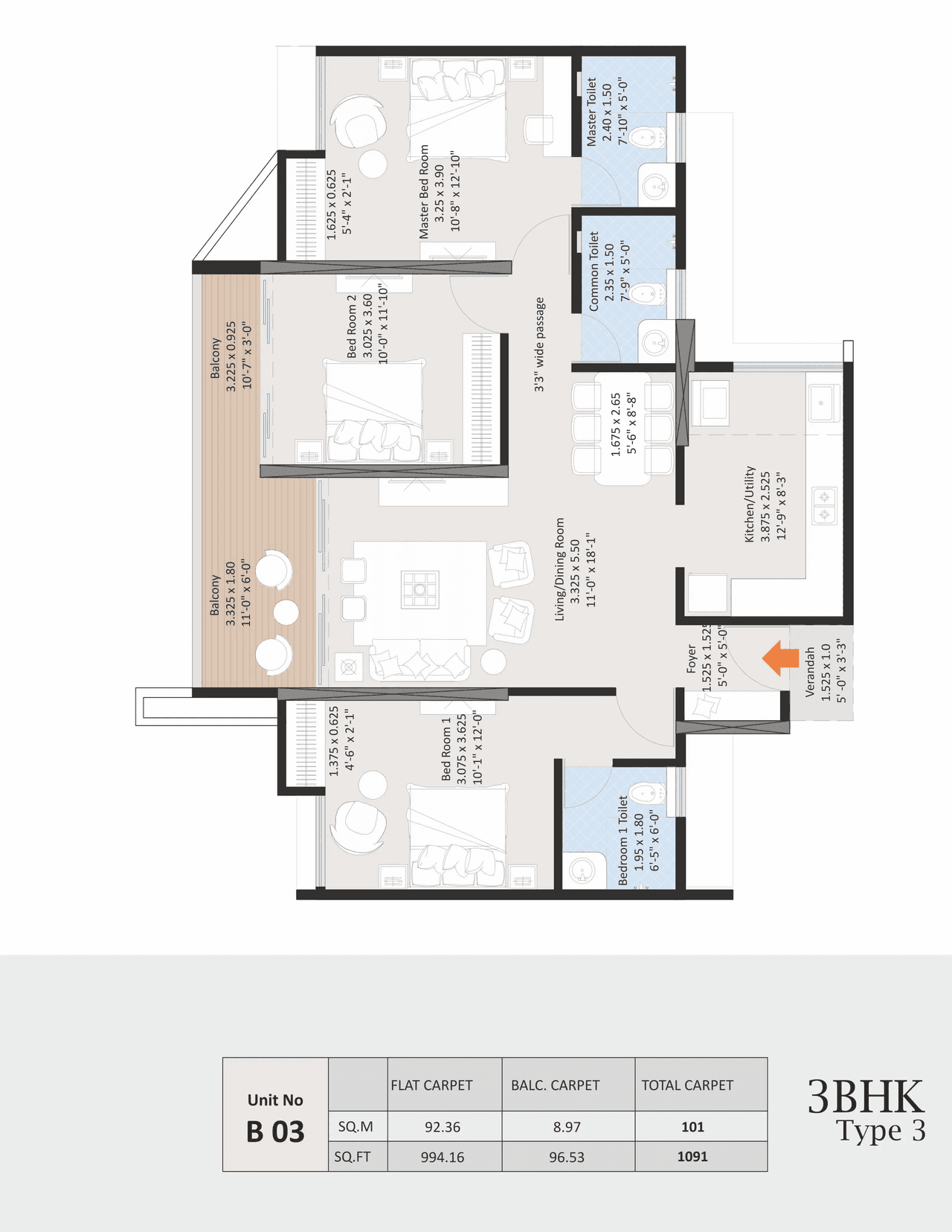 Bhandari 31 Palma Drive Unit plan - 1090 sq.ft.