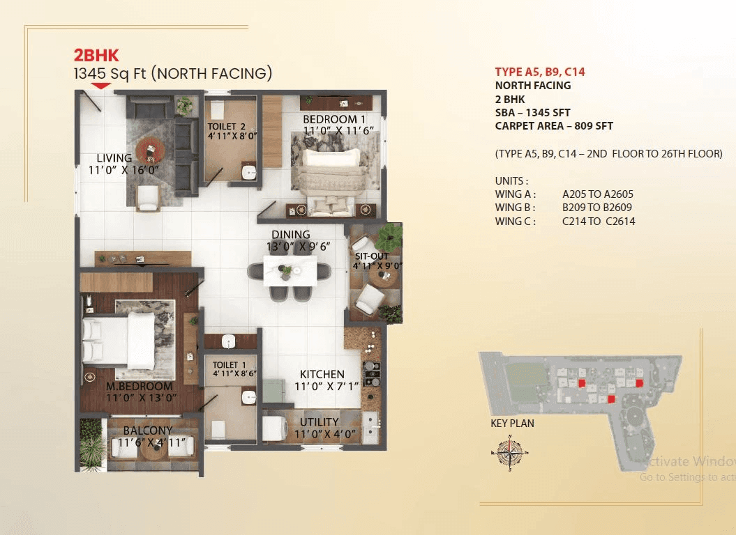 Abhee Celestial City Unit plan - 809 sq.ft.