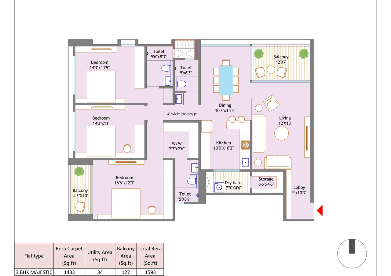 Majestique Krutarth Unit plan - 1593 sq.ft.