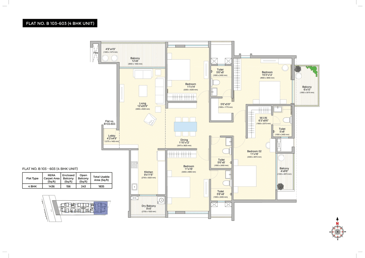 Tej Ameet Unit plan - 1835 sq.ft.
