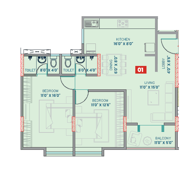 Siddhivinayak The Landmark Unit plan - 811 sq.ft.