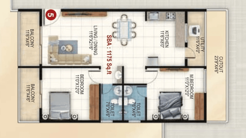 Sri Balaji Orion Heights Unit plan - 940 sq.ft.