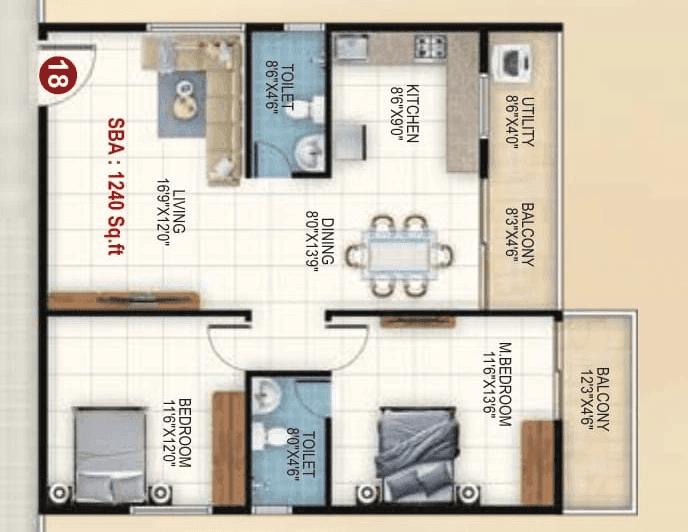 Sri Balaji Orion Heights Unit plan - 992 sq.ft.