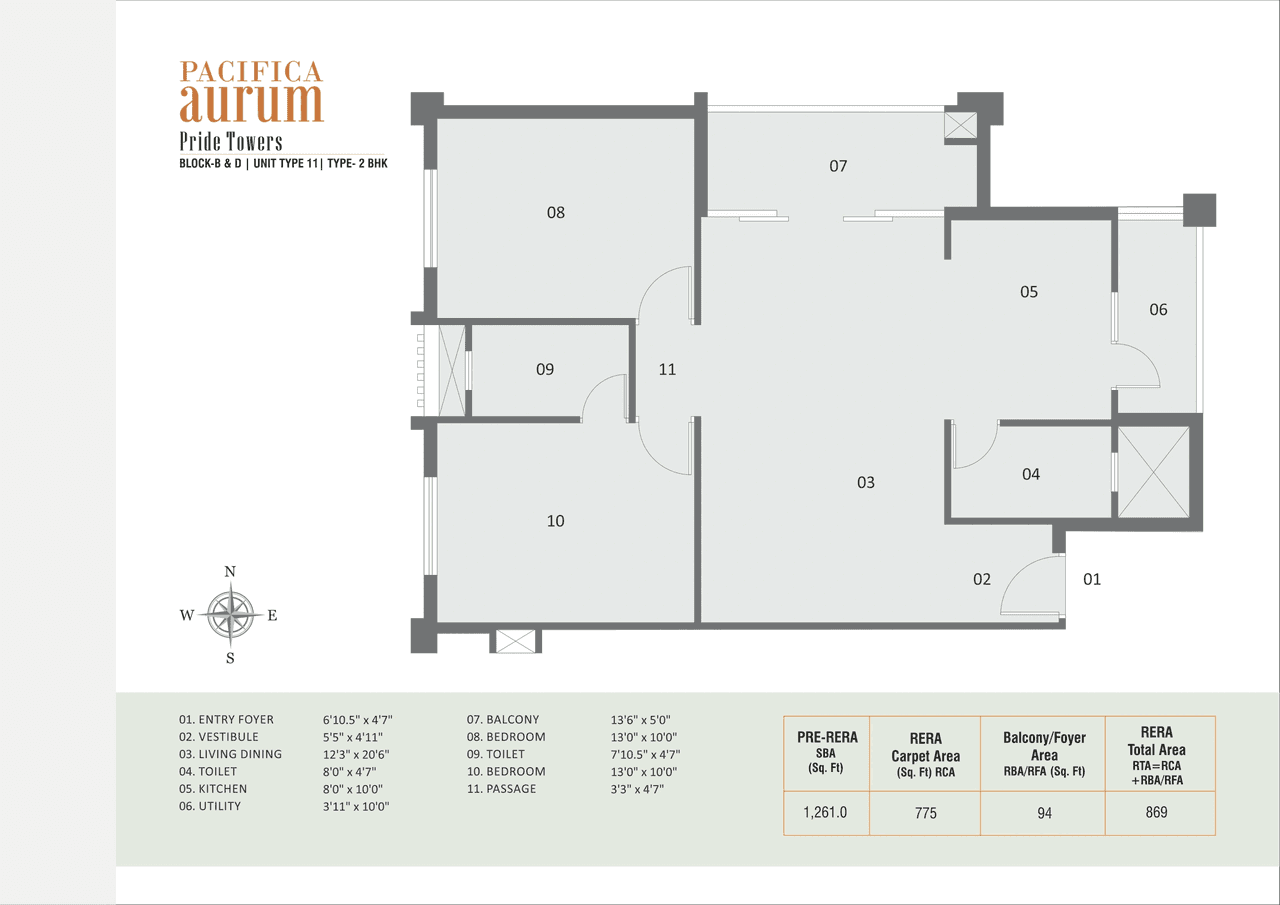 Pacifica Pride Towers Unit plan - 869 sq.ft.