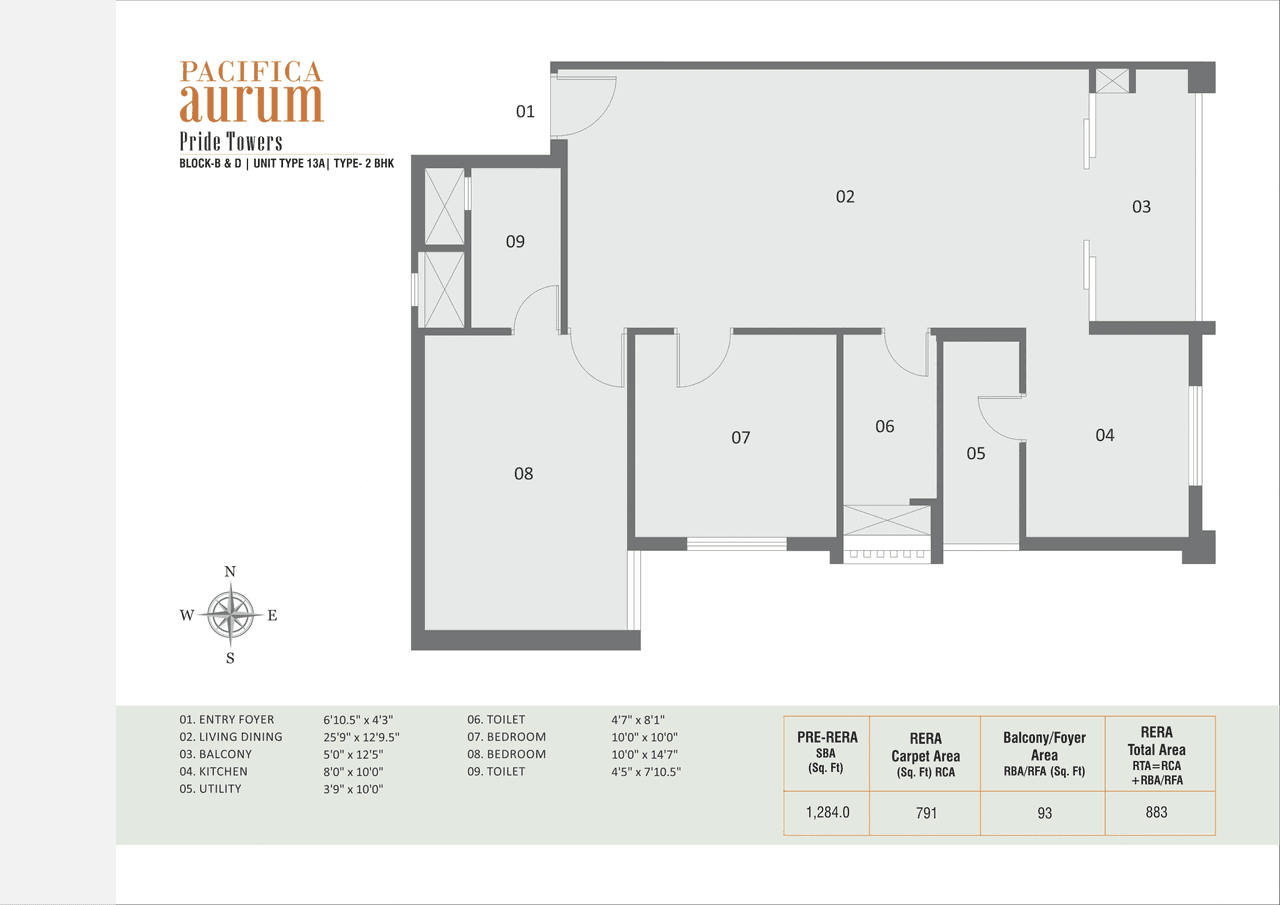 Pacifica Pride Towers Unit plan - 883 sq.ft.