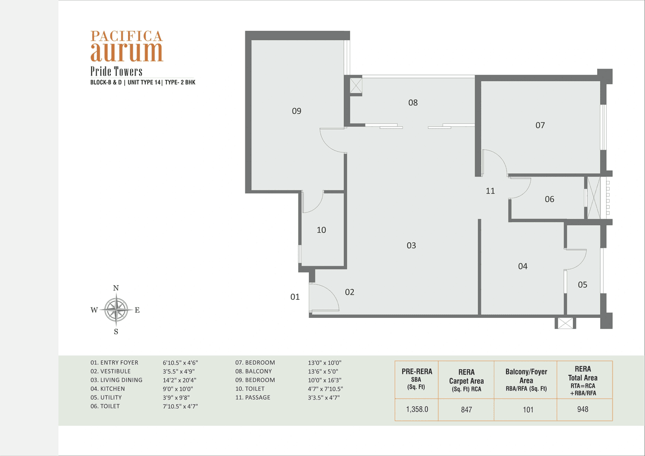 Pacifica Pride Towers Unit plan - 948 sq.ft.