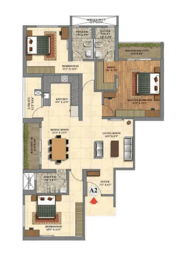 R J Lake Gardenia Unit plan - 1447 sq.ft.