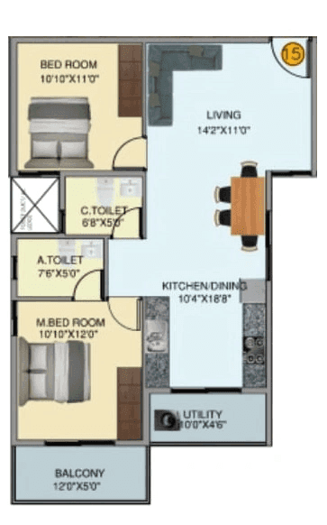 DS MAX Skyshubham Unit plan - 802 sq.ft.