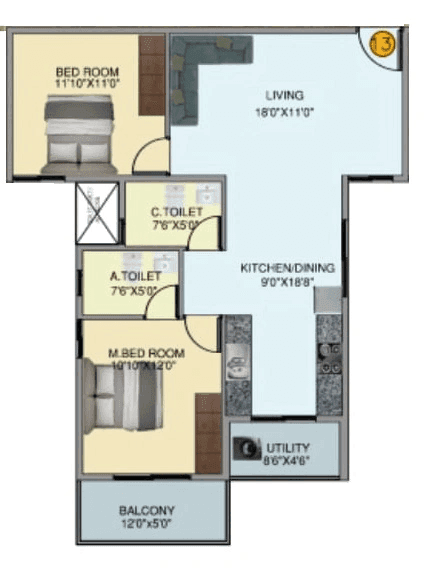 DS MAX Skyshubham Unit plan - 829 sq.ft.