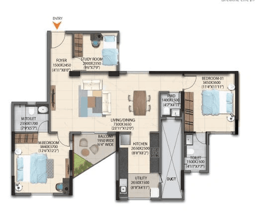 Artismo Millionaire Tower Unit plan - 940 sq.ft.