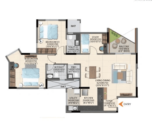 Artismo Millionaire Tower Unit plan - 971 sq.ft.