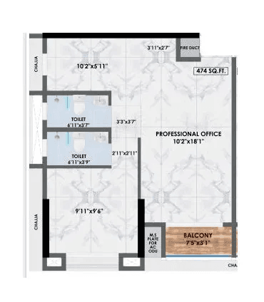 Adityaraj Midtown Unit plan - 474 sq.ft.
