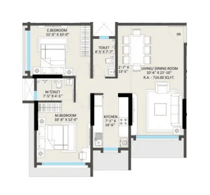 Omnetra Vrindavan Unit plan - 714 sq.ft.