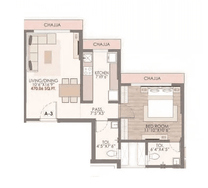 Prathamesh Elite Unit plan - 470 sq.ft.
