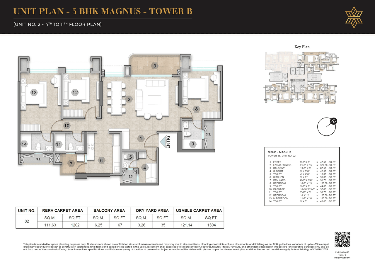 Raymond Invictus by GS Unit plan - 1304 sq.ft.