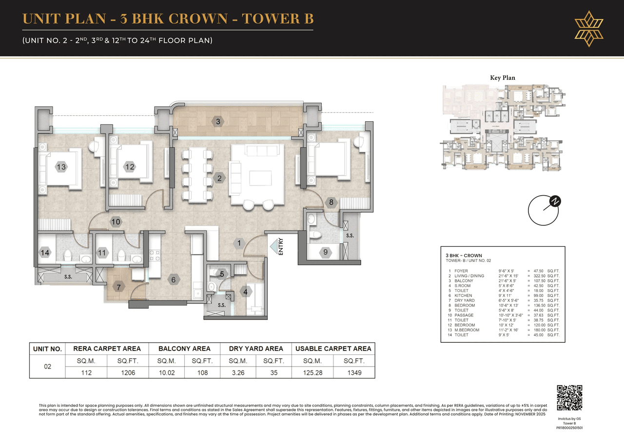 Raymond Invictus by GS Unit plan - 1349 sq.ft.