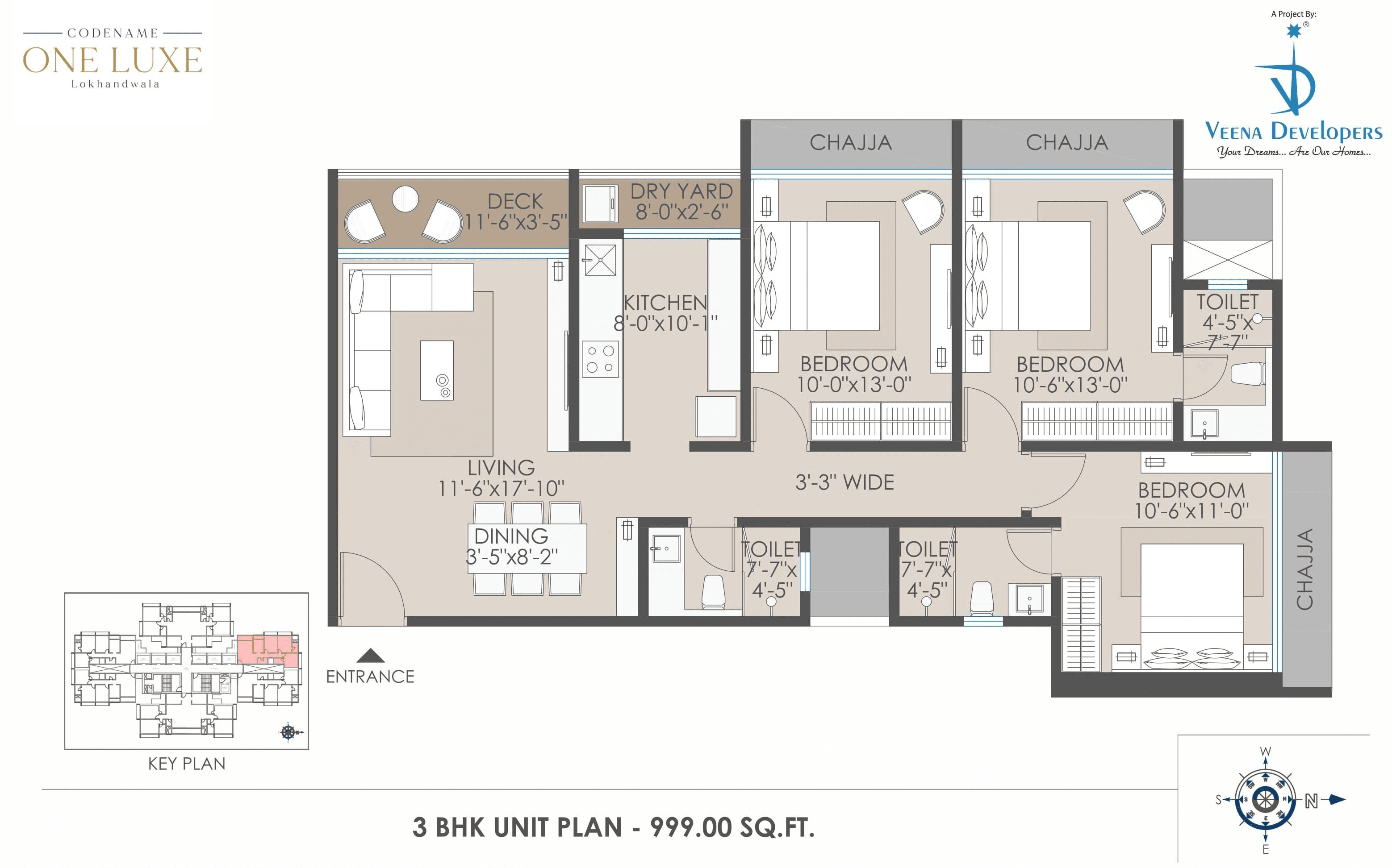 Unit plan - 999 sq.ft.