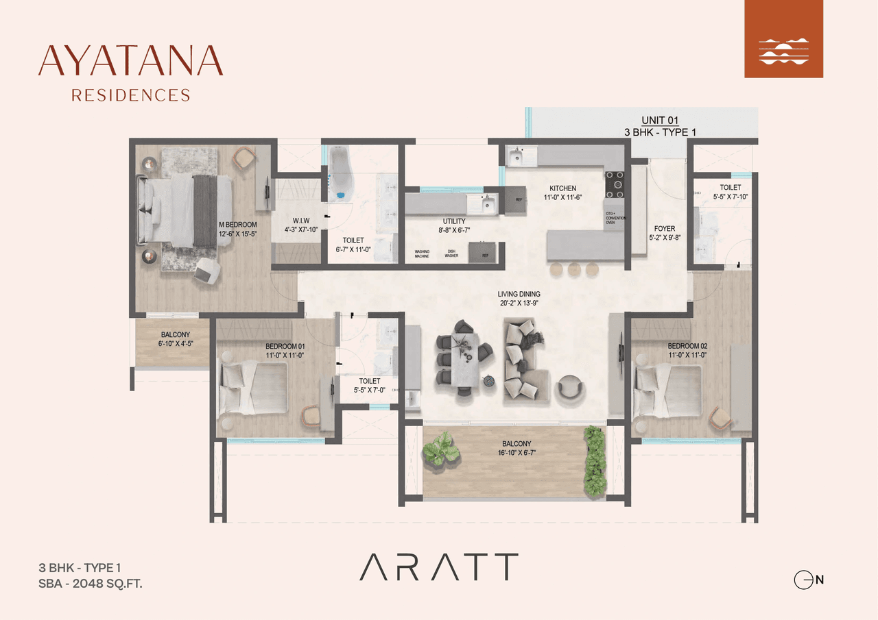 Aratt Ayatana Residences Unit plan - 1433 sq.ft.
