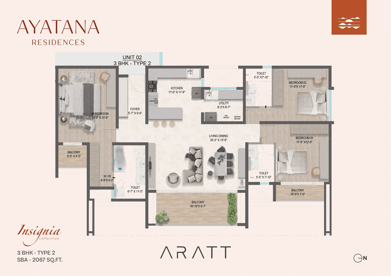 Aratt Ayatana Residences Unit plan - 1446 sq.ft.