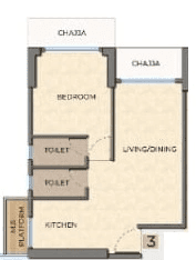 Suraj Park View Unit plan - 464 sq.ft.