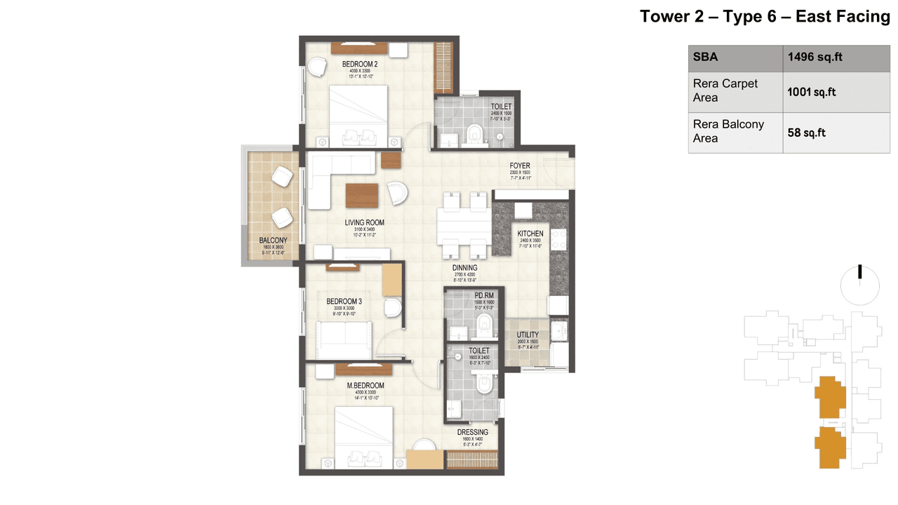 Cynosure Sunny Groves Unit plan - 1047 sq.ft.