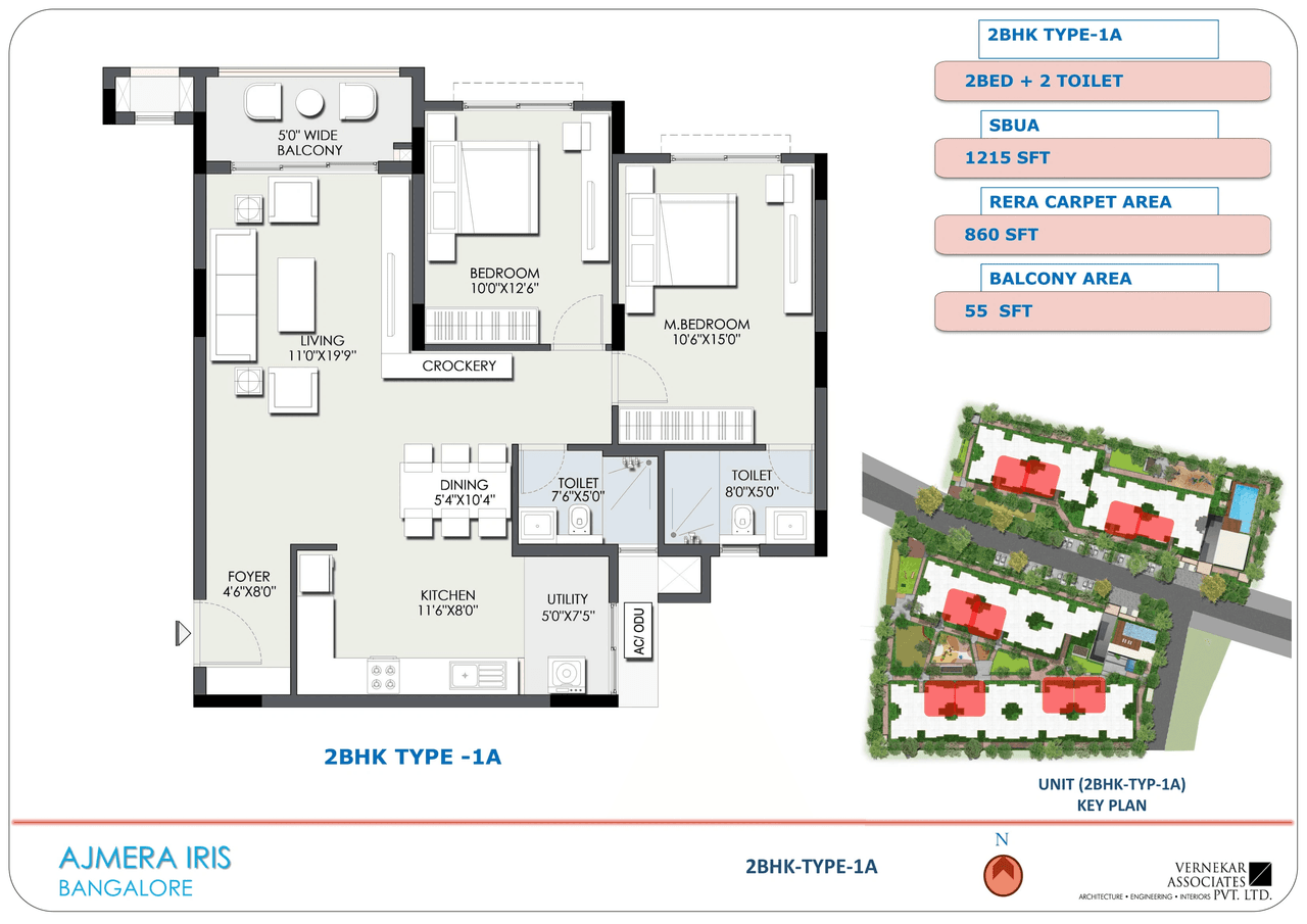 Ajmera IRIS Unit plan - 860 sq.ft.