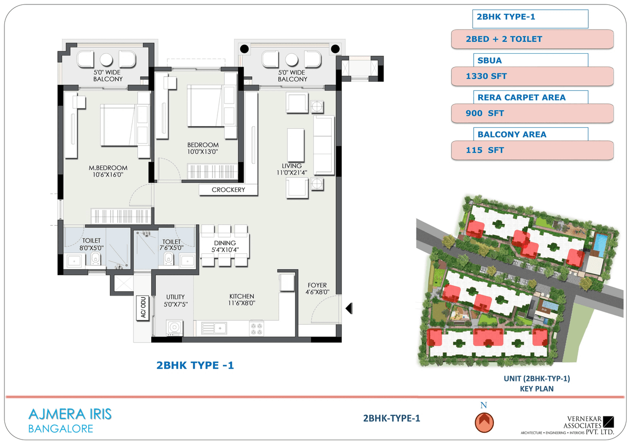 Ajmera IRIS Unit plan - 900 sq.ft.