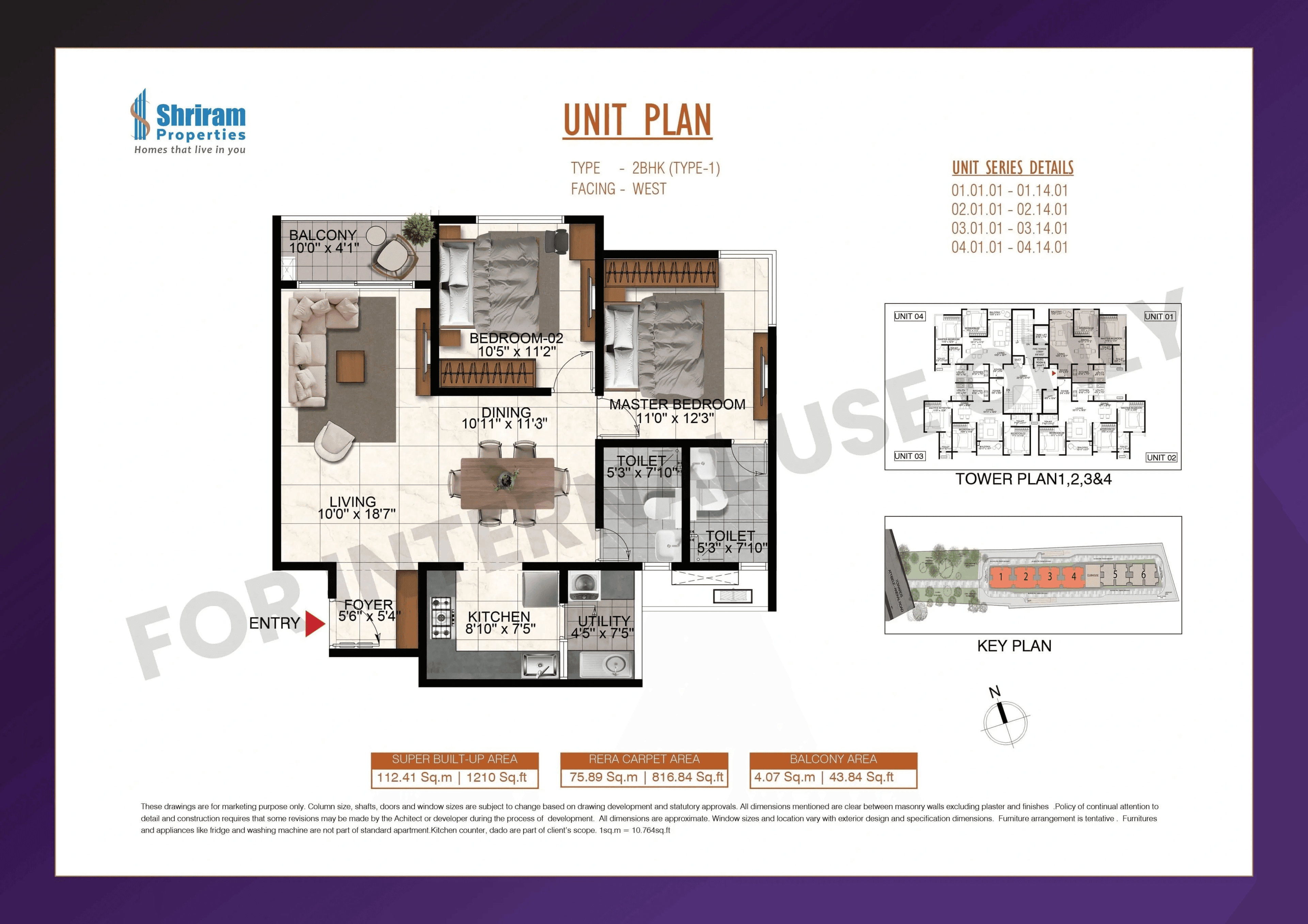 Shriram The One Unit plan - 847 sq.ft.