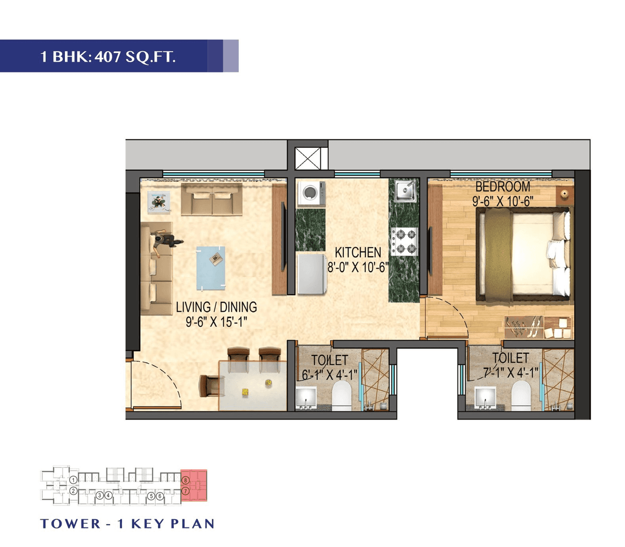 Gauri Elegance Unit plan - 407 sq.ft.