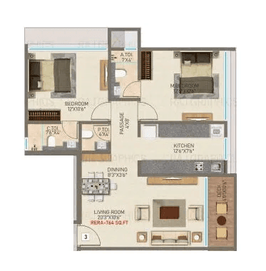 Vir Paradise Unit plan - 764 sq.ft.