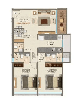 Vir Paradise Unit plan - 776 sq.ft.