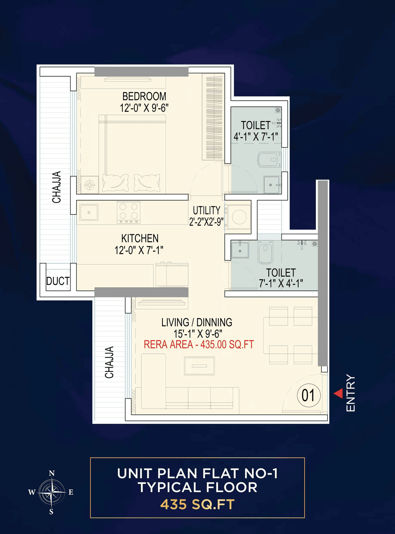 Samrat Alfred Splendour Unit plan - 435 sq.ft.
