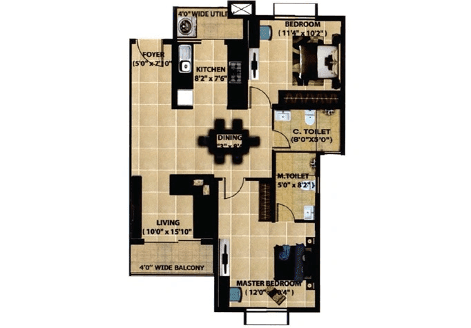 Mantri Serenity Unit plan - 735 sq.ft.