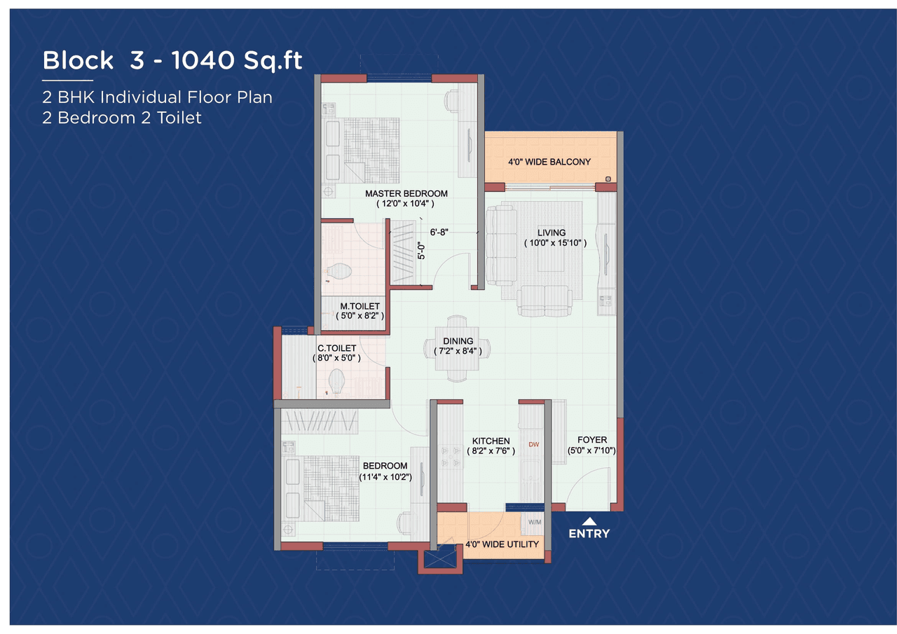Mantri Serenity Unit plan - 735 sq.ft.