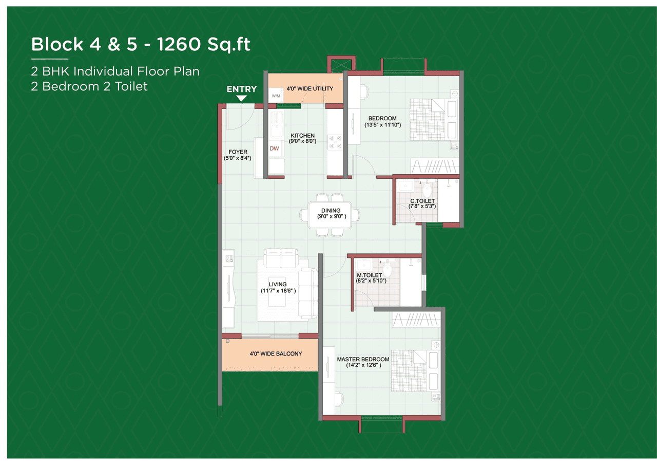Mantri Serenity Unit plan - 942 sq.ft.