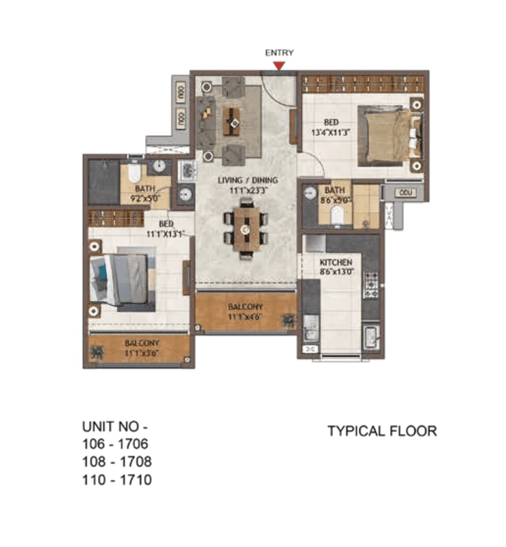 Unit plan - 886 sq.ft.