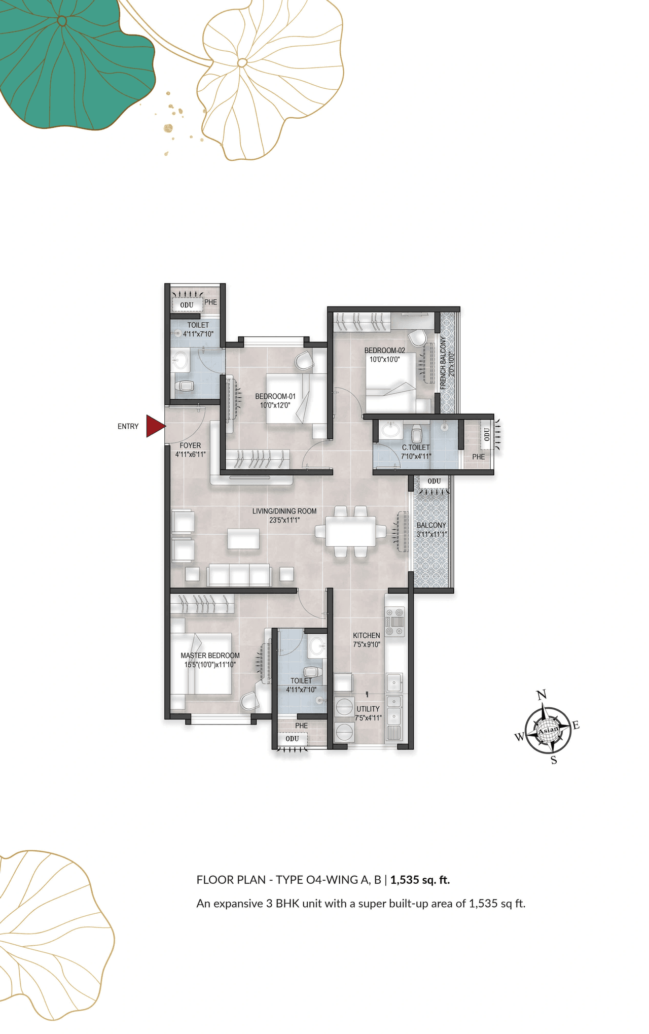 Bren Avaana Unit plan - 1026 sq.ft.