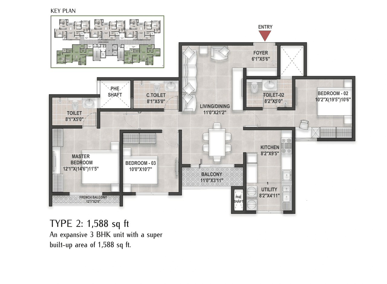 Bren Ananta Unit plan - 1056 sq.ft.