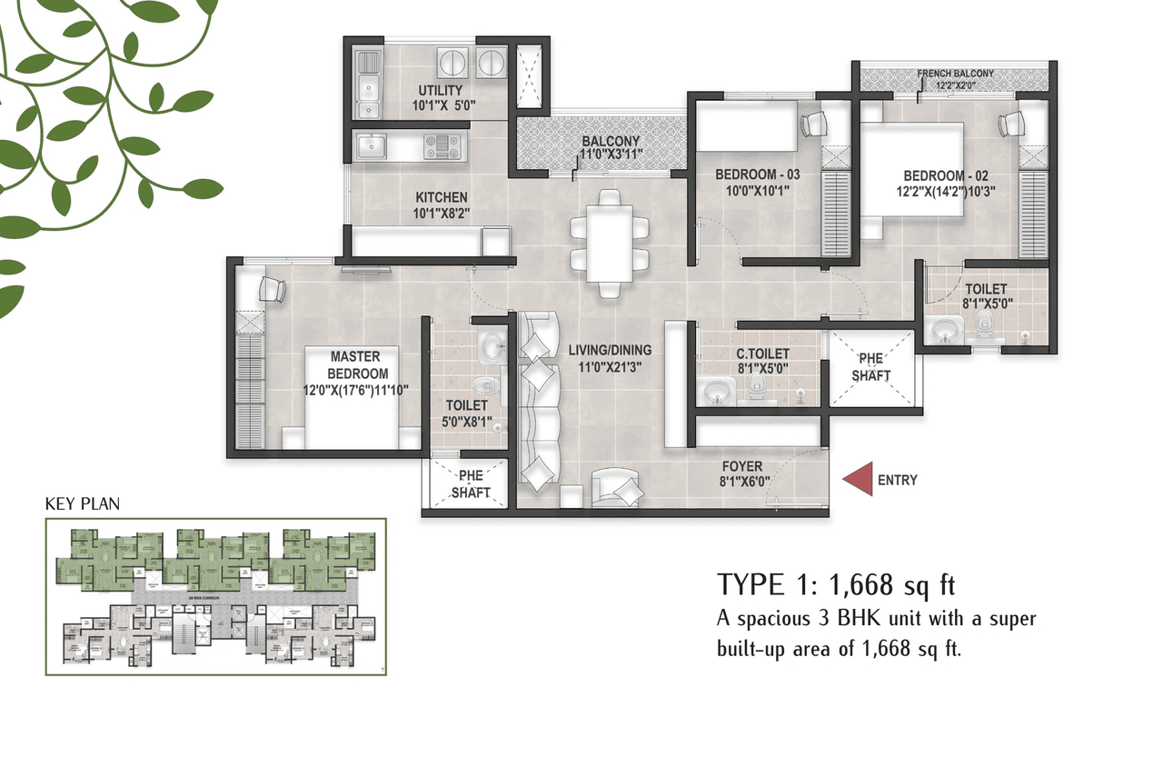 Bren Ananta Unit plan - 1110 sq.ft.