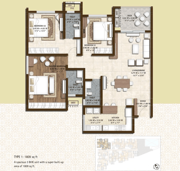 Bren Soho Unit plan - 1230 sq.ft.