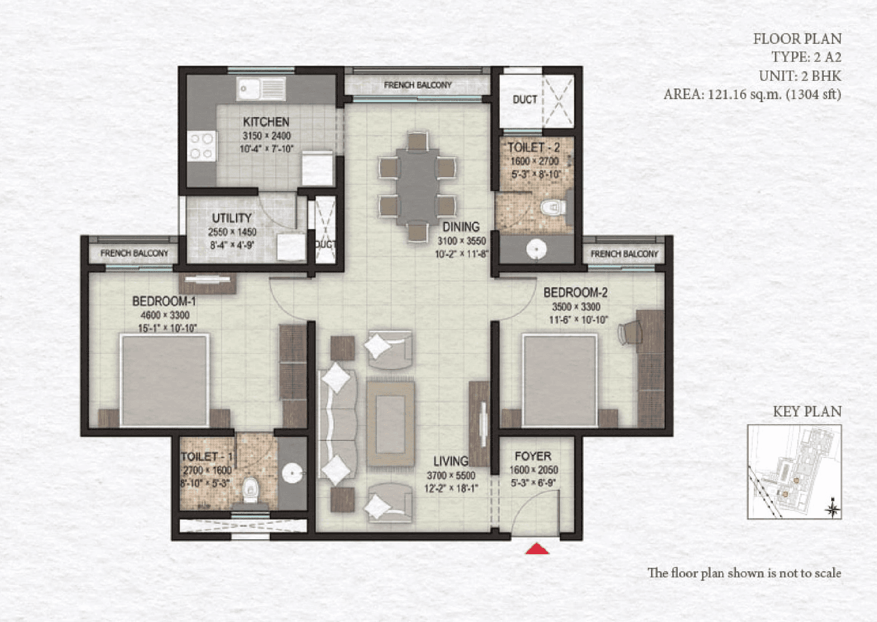 Sobha Valley View Unit plan - 917 sq.ft.