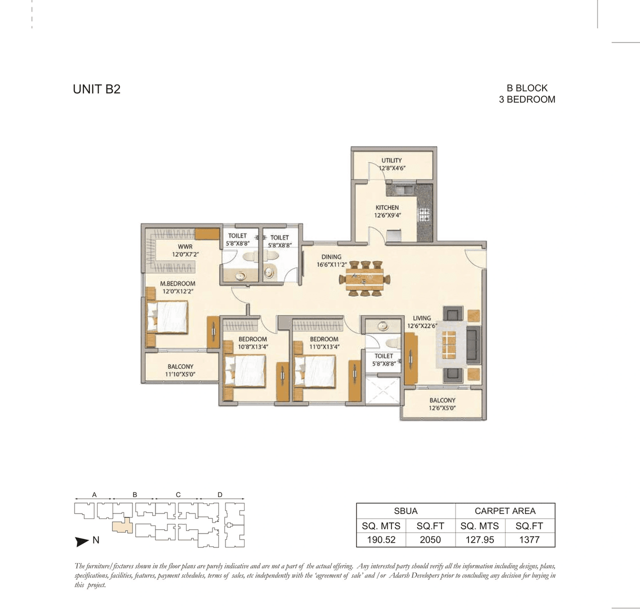 Adarsh Premia Unit plan - 1377 sq.ft.