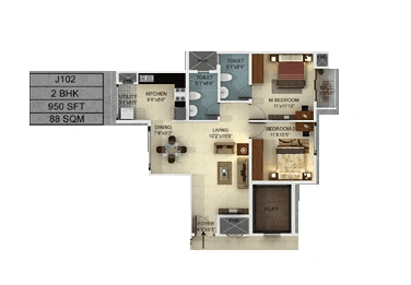 Mantri Webcity Unit plan - 719 sq.ft.